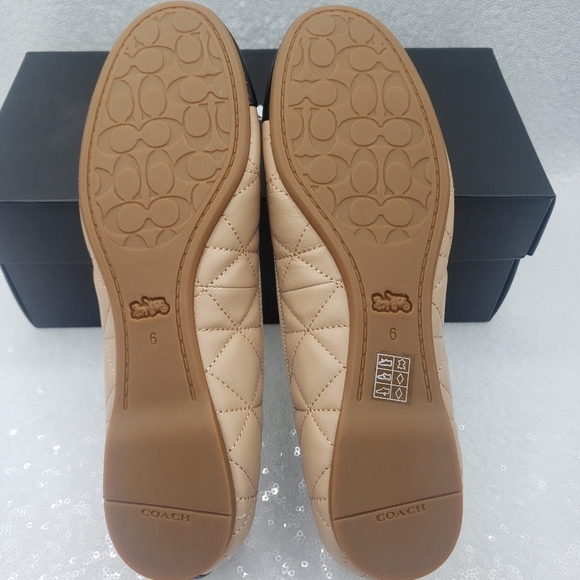 Coach Allyson Quilted Ballet Flats Leather Classic Neutral Beechwood Black sz 6 - Picture 9 of 16